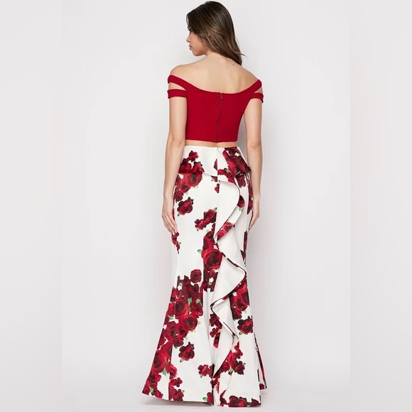 Two piece red floral dress - Picture 2 of 3